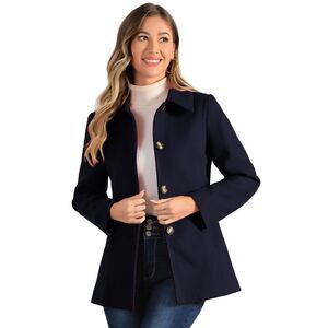 Winter Overcoat Single Breasted Point Collar Pea Coat Navy Blue
